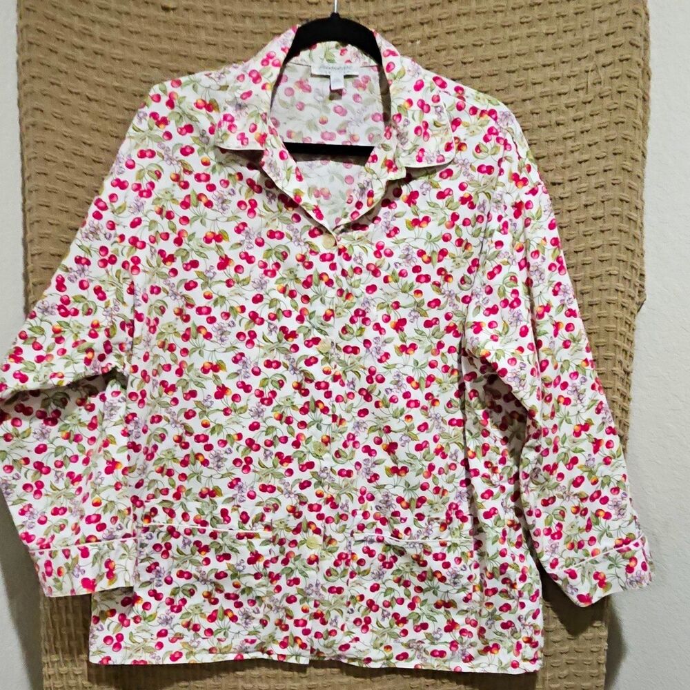 Princess Tam Tam Cherry Floral Cotton Pajama Top Women’s Approx XL 48” Chest